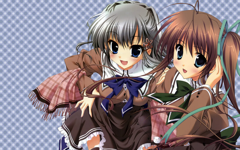 Two Anime Girls — Brown, Cheerful, School Uniforms