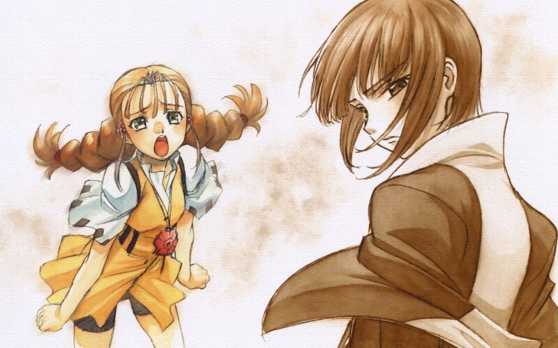 Two Anime Girls — Brown, Dramatic, Manga, Pigtails