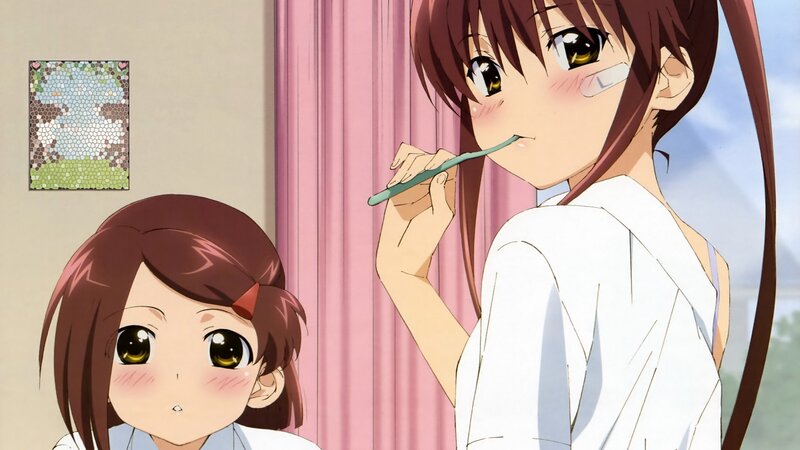Two Anime Girls Brushing Teeth
