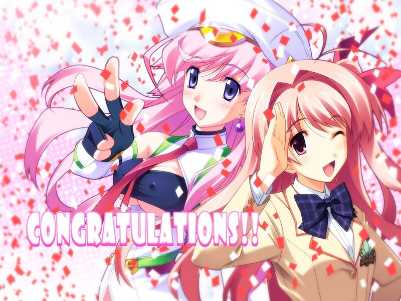 Two Anime Girls Celebrating — Pink