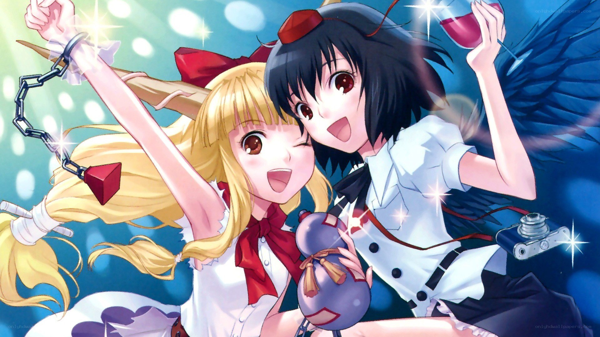 Two anime girls celebrating