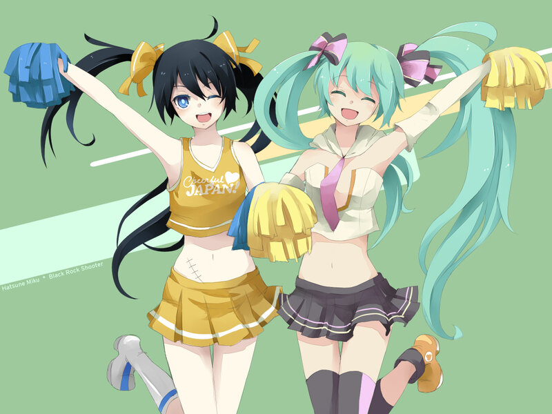 Two Anime Girls Cheering — Green