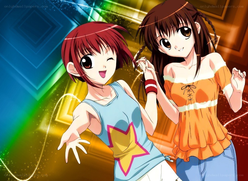 Two anime girls dancing