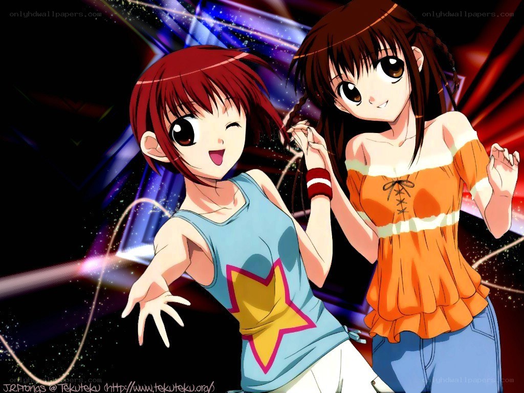 Two anime girls dancing