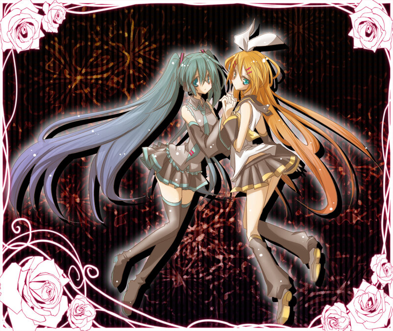 Two anime girls dancing