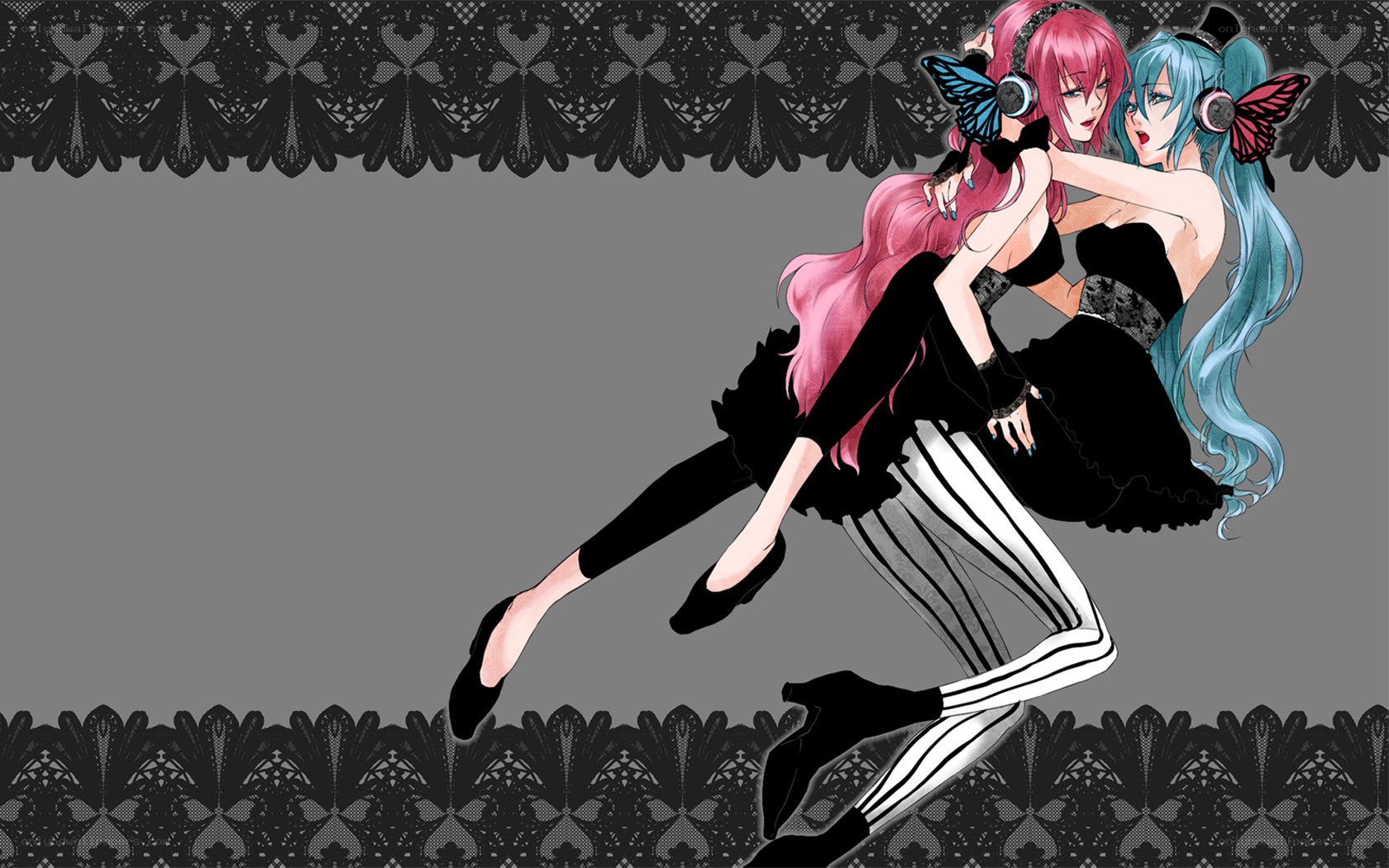 Two anime girls dancing