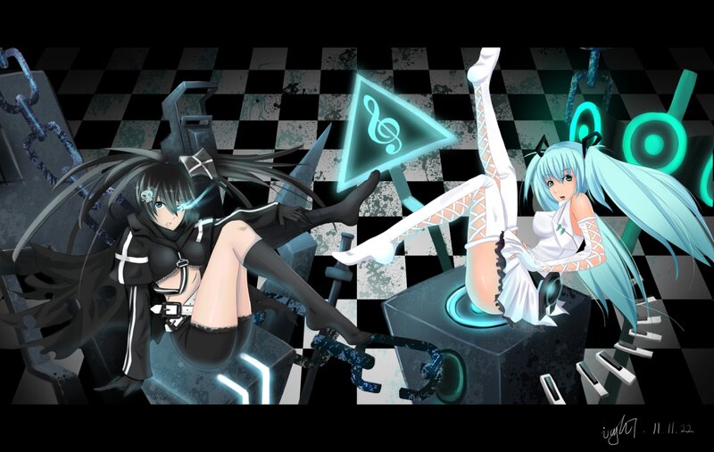 Two Anime Girls Dancing — Black, Dramatic