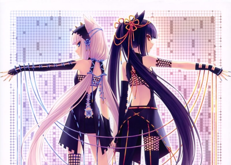 Two Anime Girls Dancing — Black, Dynamic, Cat Ears