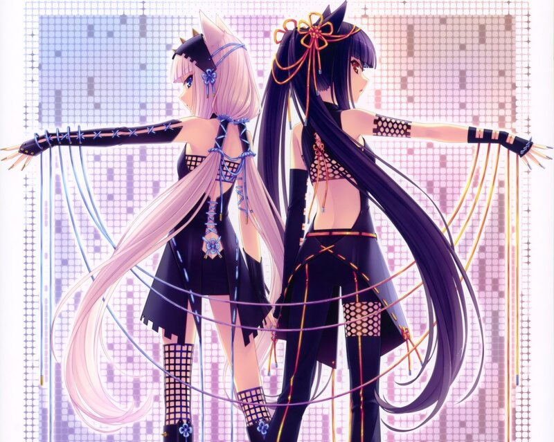 Two Anime Girls Dancing — Black, Dynamic, Long Hair, Cat Ears, Dance Pose