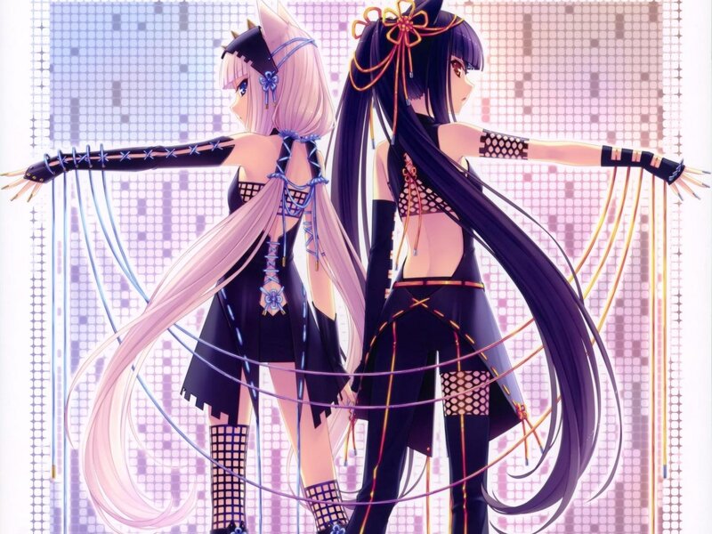 Two Anime Girls Dancing — Black, Dynamic, Long Hair