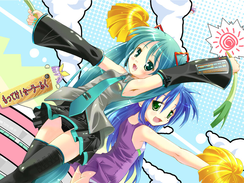 Two Anime Girls Dancing — Blue, Energetic, Afternoon