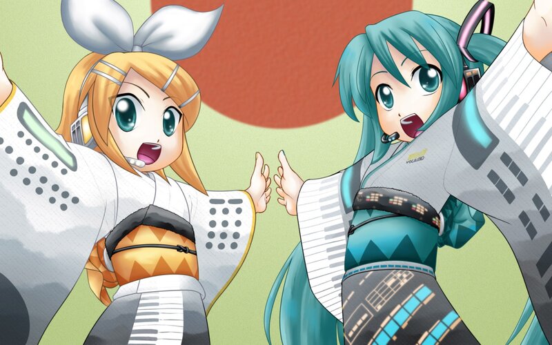 Two Anime Girls Dancing — Blue, Energetic, Headphones, Microphone