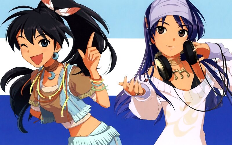 Two Anime Girls Dancing — Blue, Energetic, Headphones