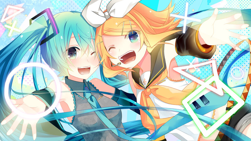 Two Anime Girls Dancing — Blue, Energetic, Microphone