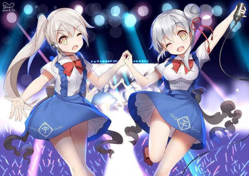 Two Anime Girls Dancing — Blue, Energetic, Night