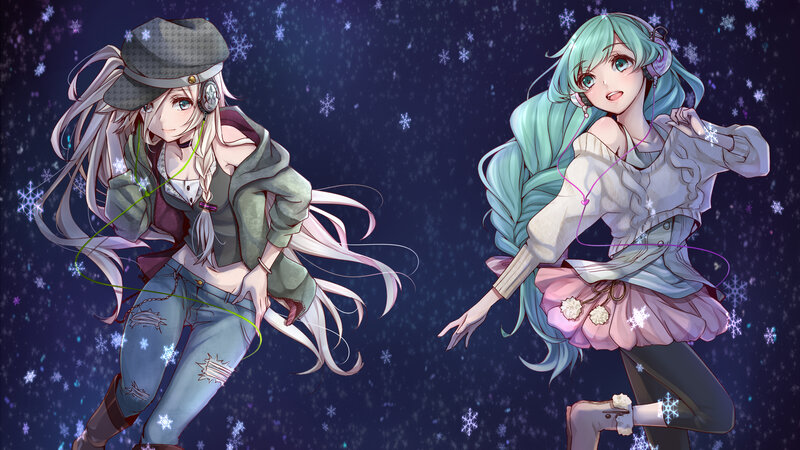 Two Anime Girls Dancing — Blue, Festive