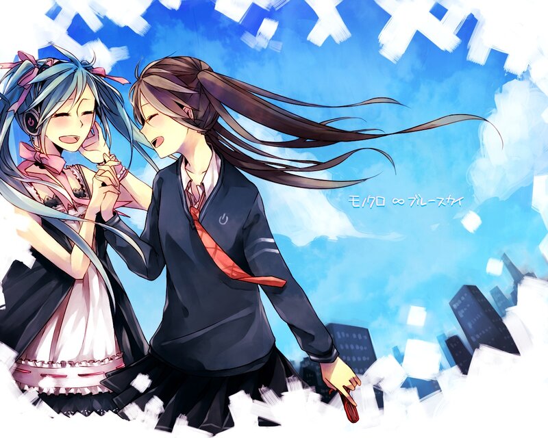 Two Anime Girls Dancing — Blue, Joyful