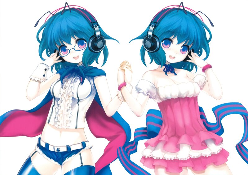Two Anime Girls Dancing — Blue, Playful, Headphones