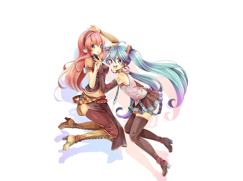 Two Anime Girls Dancing — Blue, Playful, Microphone