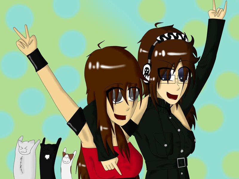 Two Anime Girls Dancing — Green