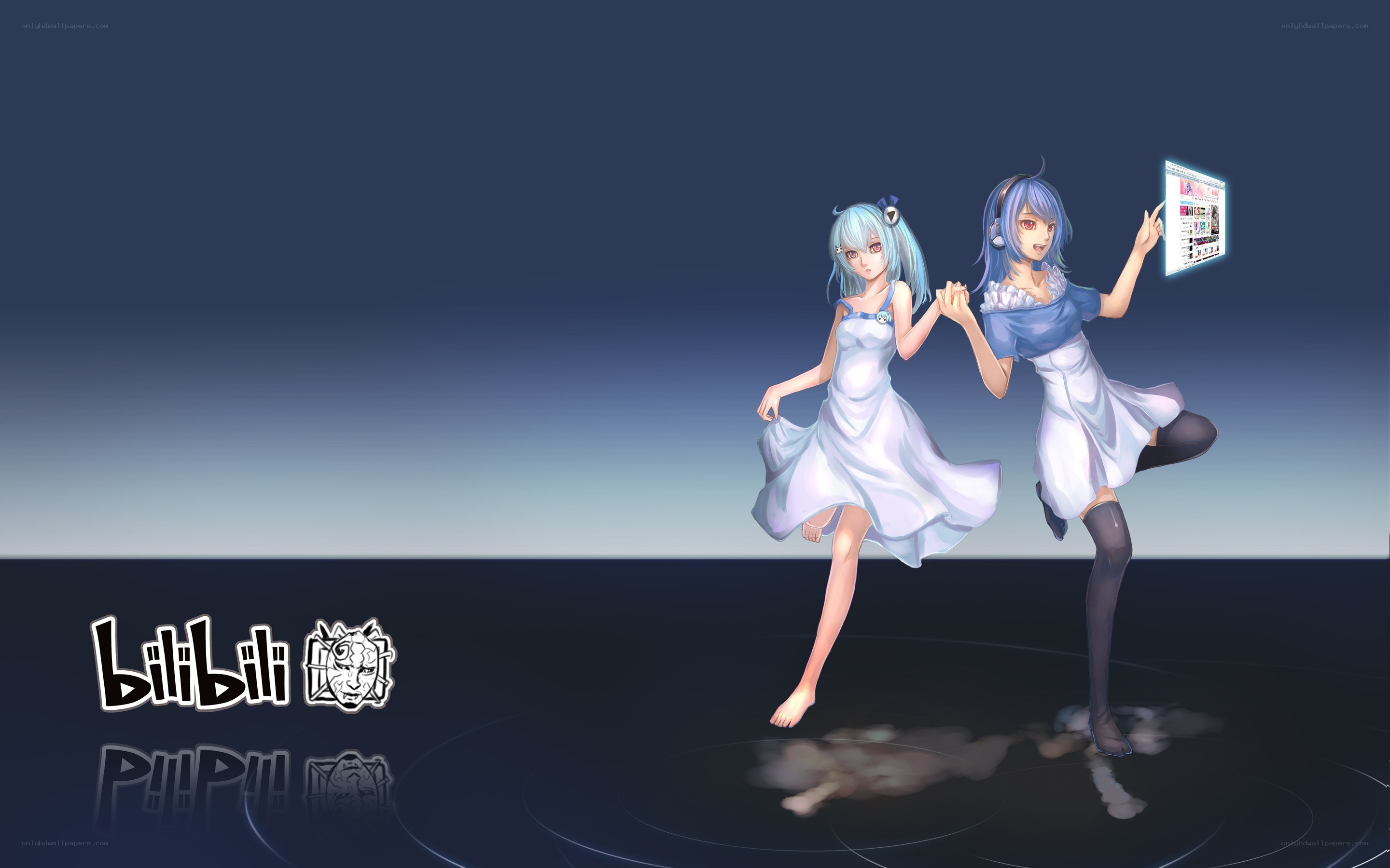 Two anime girls dancing on stage