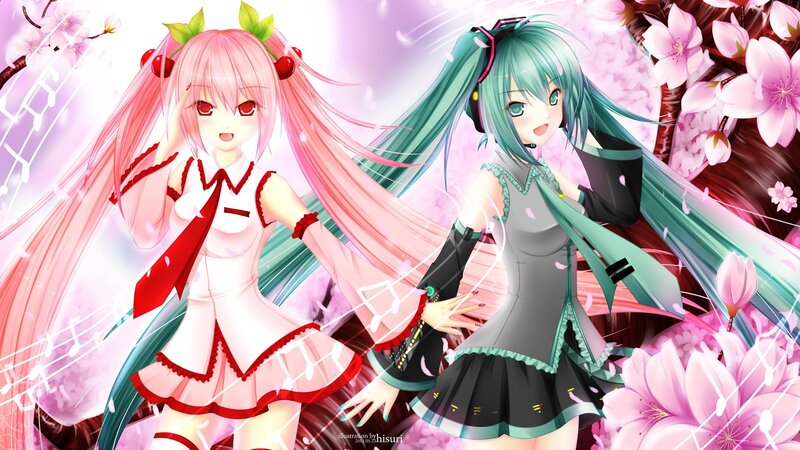 Two Anime Girls Dancing — Pink, Cheerful, Spring, Digital Art