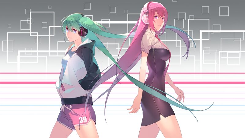Two Anime Girls Dancing — Pink, Dynamic