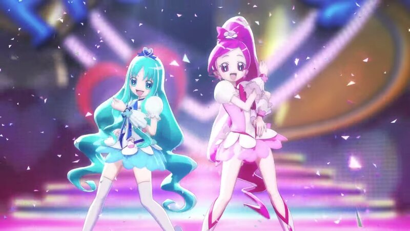 Two Anime Girls Dancing — Pink, Energetic, Confetti