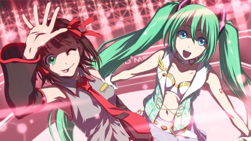 Two Anime Girls Dancing — Pink, Energetic, Green Hair