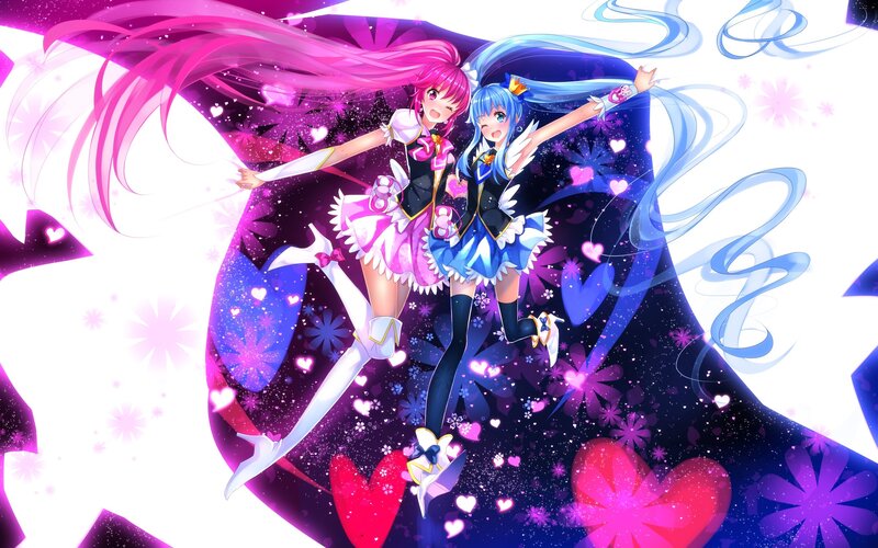 Two Anime Girls Dancing — Pink, Energetic, Hearts