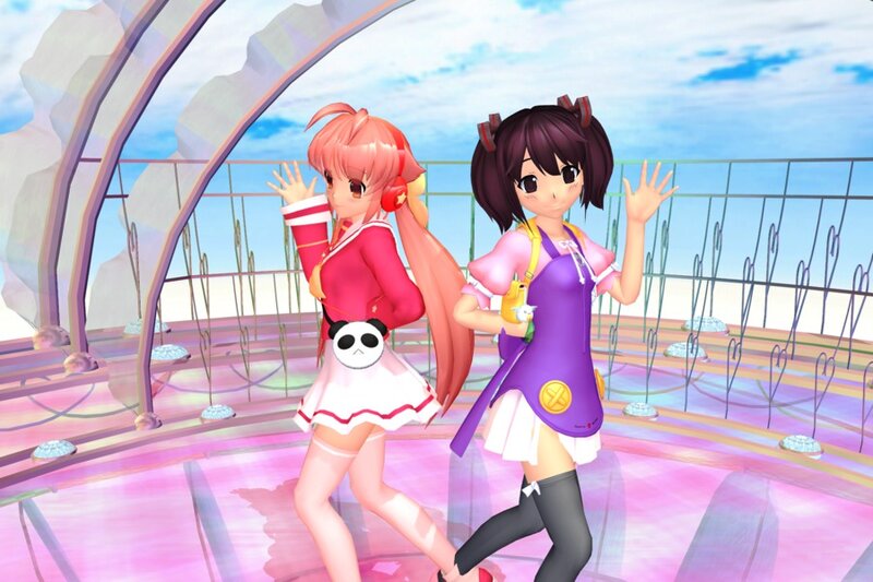 Two Anime Girls Dancing — Pink, Playful, Afternoon