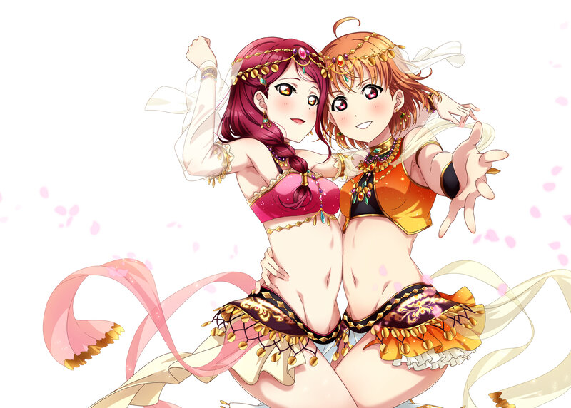 Two Anime Girls Dancing — Pink, Playful, Costumes, Ribbons