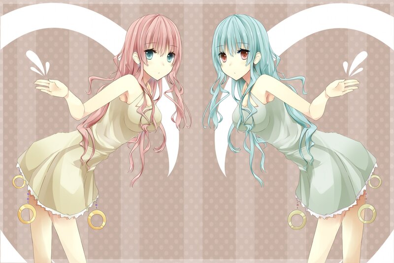 Two Anime Girls Dancing — Pink, Playful, Dresses, Long Hair