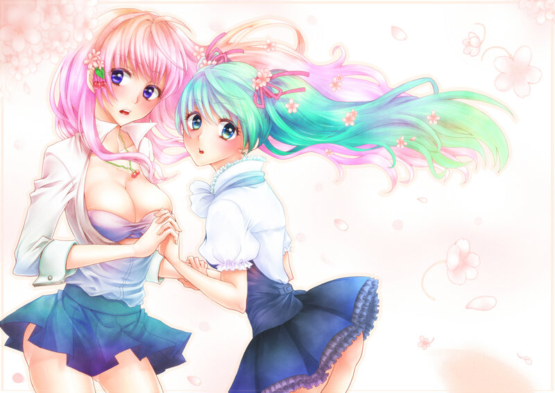 Two Anime Girls Dancing — Pink, Playful, Spring