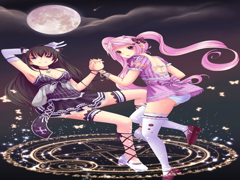 Two Anime Girls Dancing — Purple, Dramatic