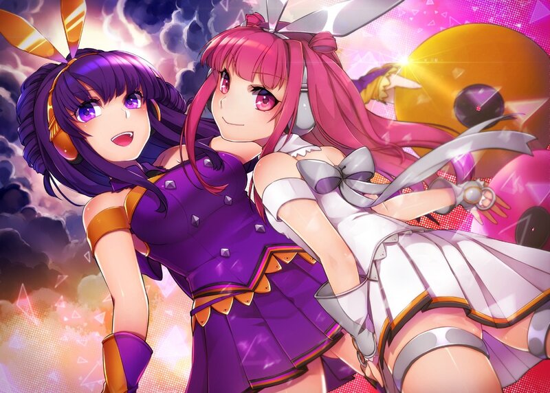 Two Anime Girls Dancing — Purple, Energetic, Bunny Ears