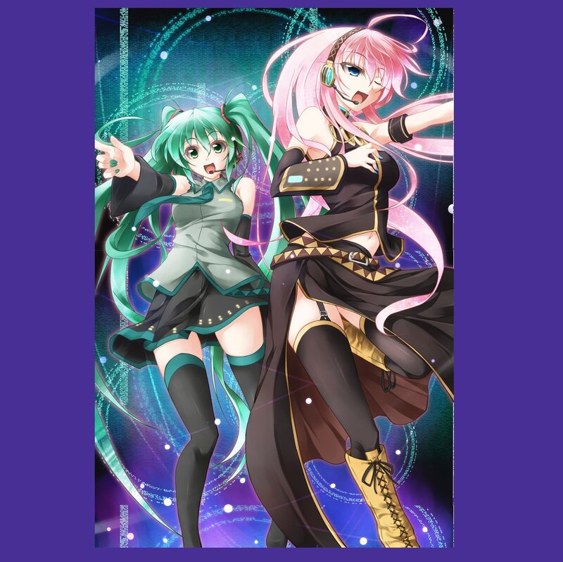 Two Anime Girls Dancing — Purple, Energetic, Microphone