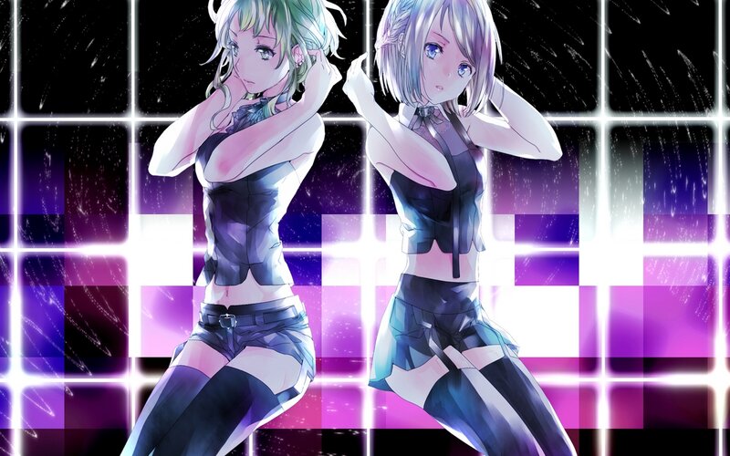 Two Anime Girls Dancing — Purple, Energetic, Night, Lights