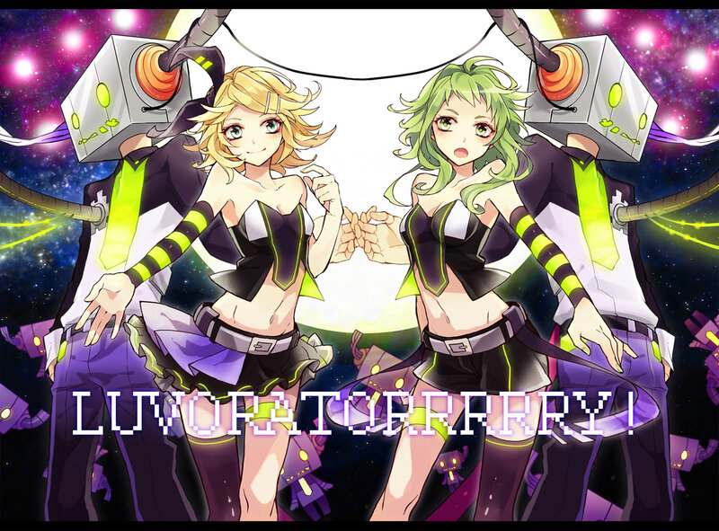 Two Anime Girls Dancing — Purple, Energetic, Night, Robots