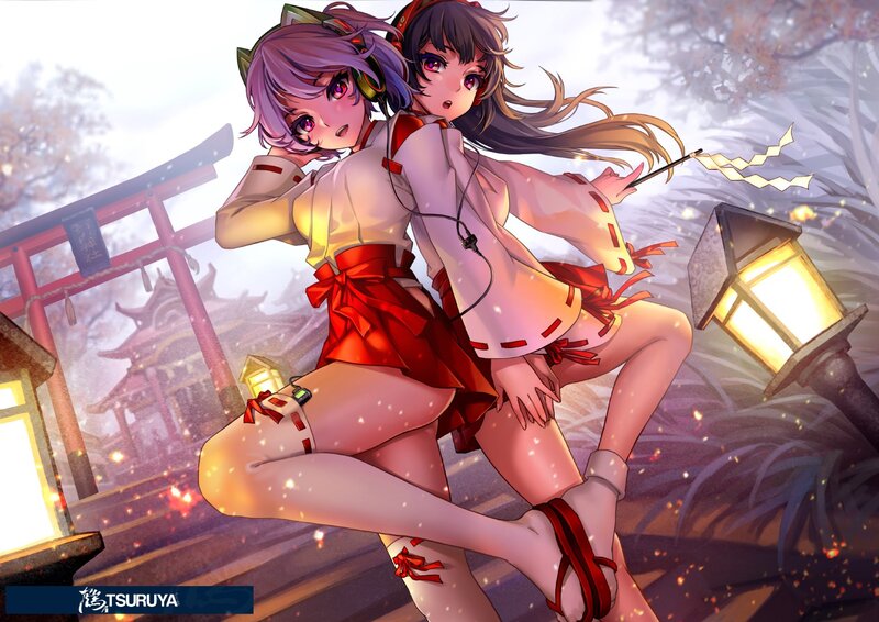 Two Anime Girls Dancing — Red, Festive