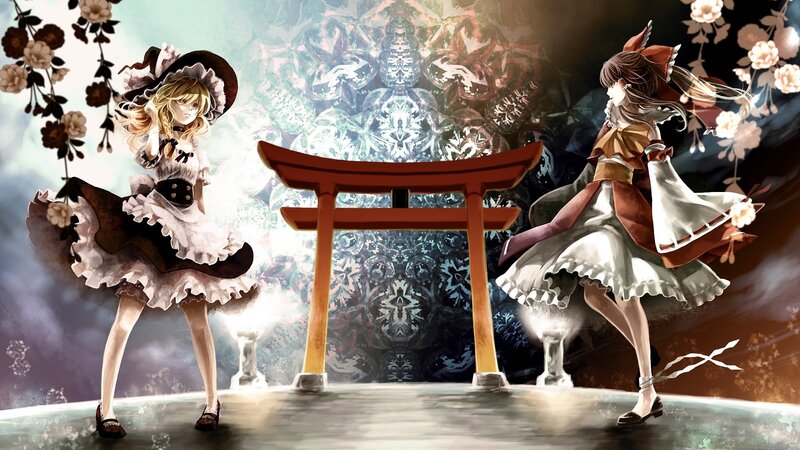 Two Anime Girls Dancing — White, Dramatic, Digital Art