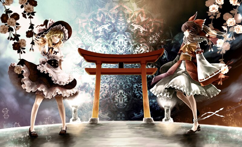 Two Anime Girls Dancing — White, Dramatic