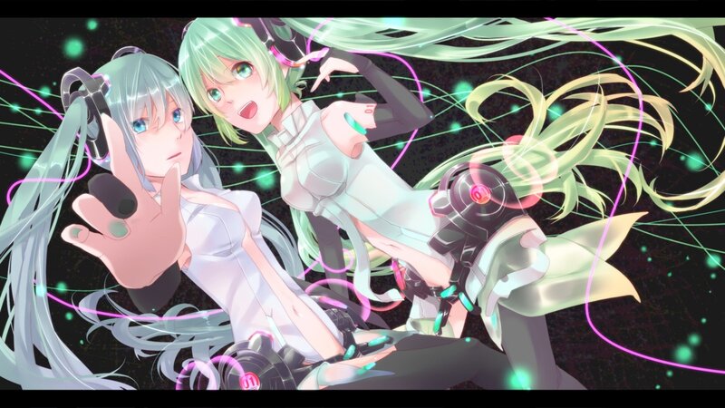 Two Anime Girls Dancing — White, Energetic, Night