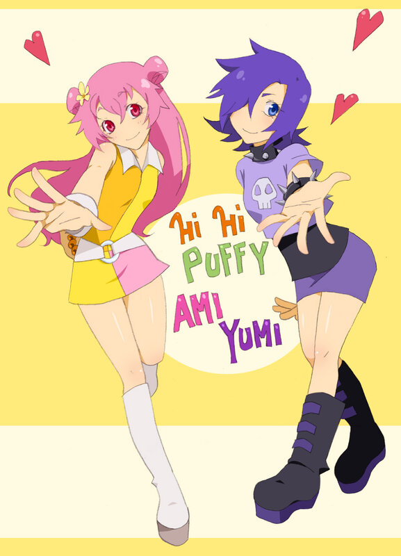 Two Anime Girls Dancing — Yellow, Playful, Hearts