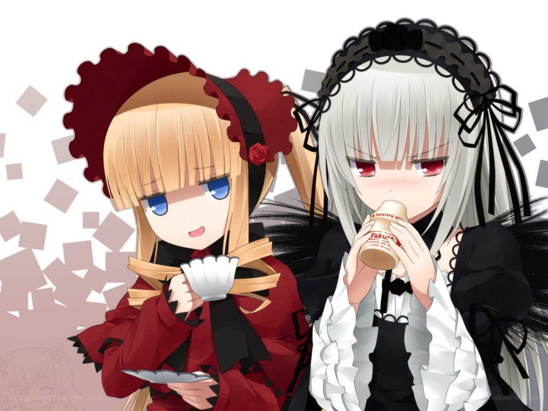 two anime girls drinking