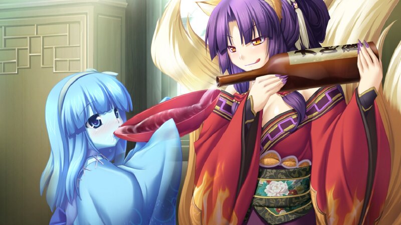 Two Anime Girls Drinking — Purple, Playful