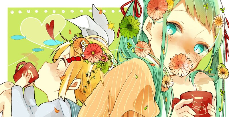 Two Anime Girls Drinking Tea — Green