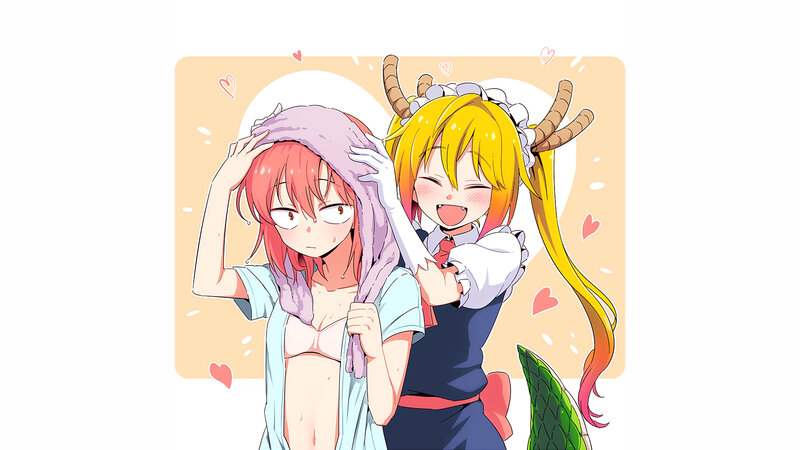Two Anime Girls Drying Hair