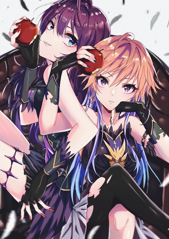 Two Anime Girls Eating Apples — Purple