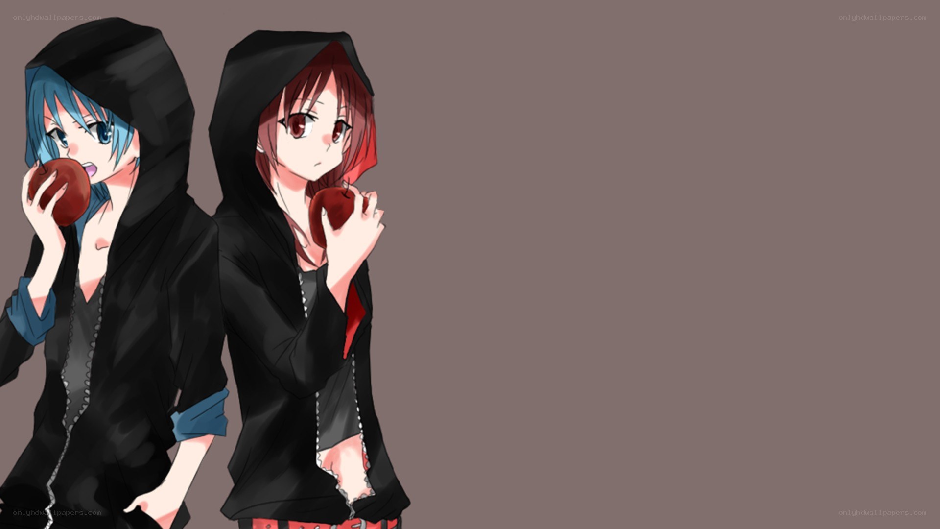 two anime girls eating apples
